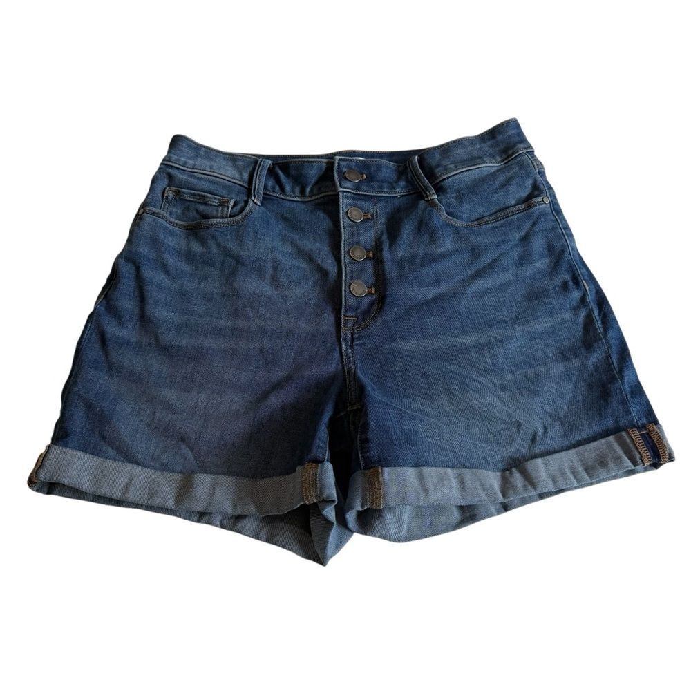 Nine West High Rise Button Fly Denim Jean Cuffed Shorts Sz 12